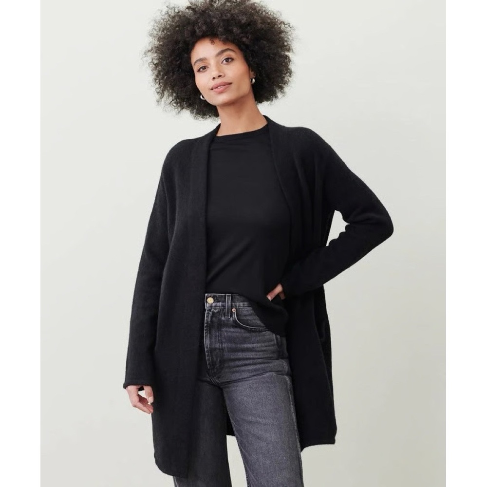 Jenni Kayne Sweater Coat Cardigan Black Merino Wool Yak Knit Minimalist Open